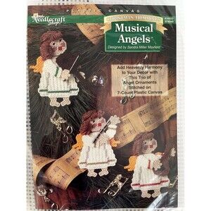 The Needlecraft Shop Christmas Musical Angels Ornaments Plastic Canvas Kit NEW